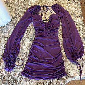 Lucy In the Sky Robin Deep V Shimmer Dress in Purple